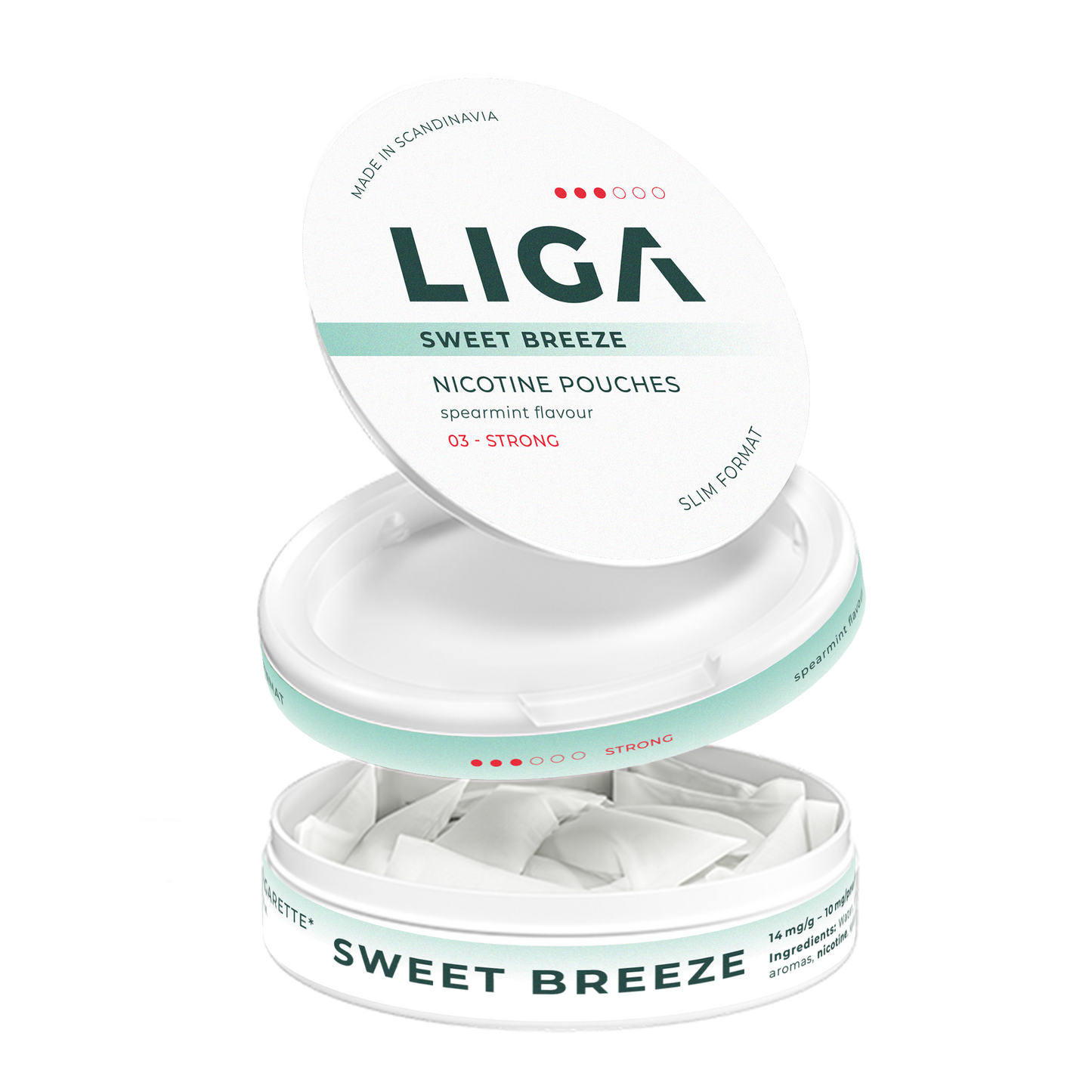 Geöffnete LIGA - Packung: Sweet Breeze, spearmint flavour, 03 - strong