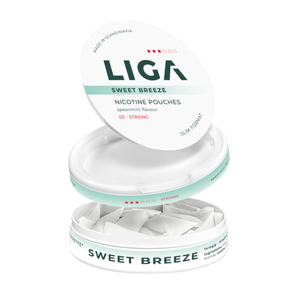 Geöffnete LIGA - Packung: Sweet Breeze, spearmint flavour, 03 - strong